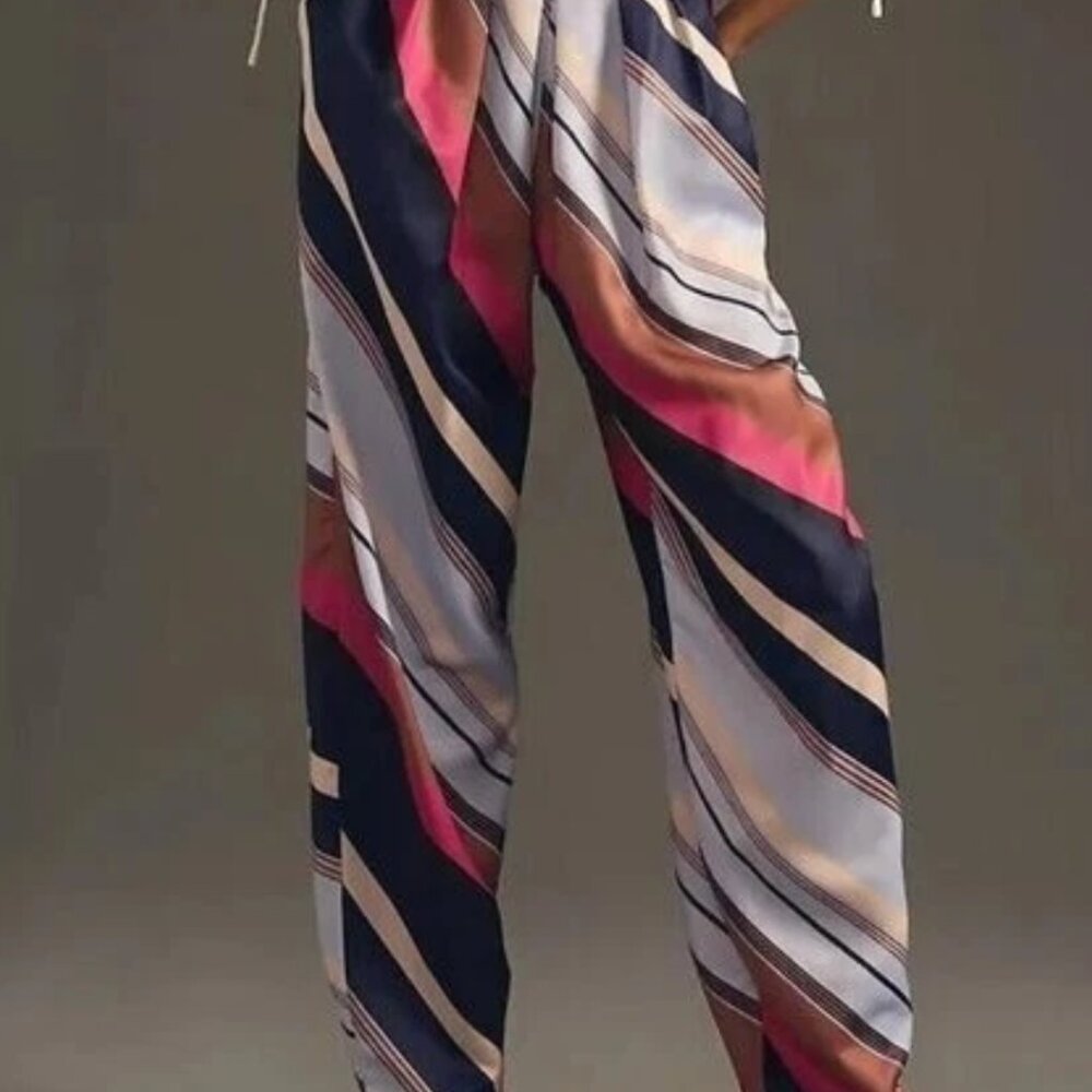 Maeve Anthropologie Silky Balloon Pants | Side Button | Striped | Size 8 | NWT